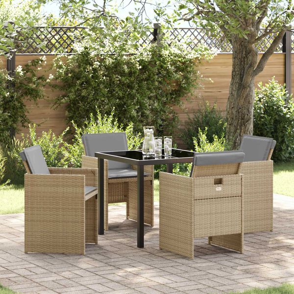 vidaXL Garten Essgruppe mit Kissen 5 pcs Beige Poly-Rattan