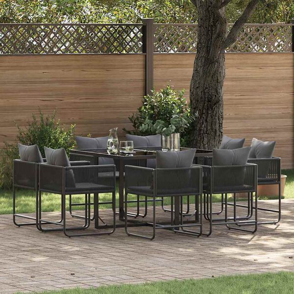vidaXL Garten Essgruppe 9 pcs Schwarz Stahl
