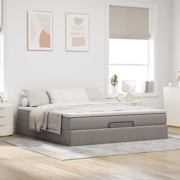 vidaXL Ottoman-Bett mit Matratze Taupe 160x200 cm Stoff
