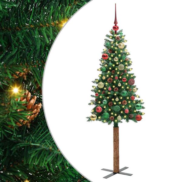 vidaXL Schlanker Weihnachtsbaum mit 150 LEDs mit St&auml;nder Gr&uuml;n 150 cm