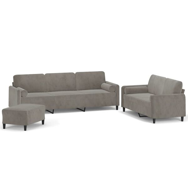 vidaXL 3-tlg. Sofagarnitur mit Kissen Hellgrau Samt