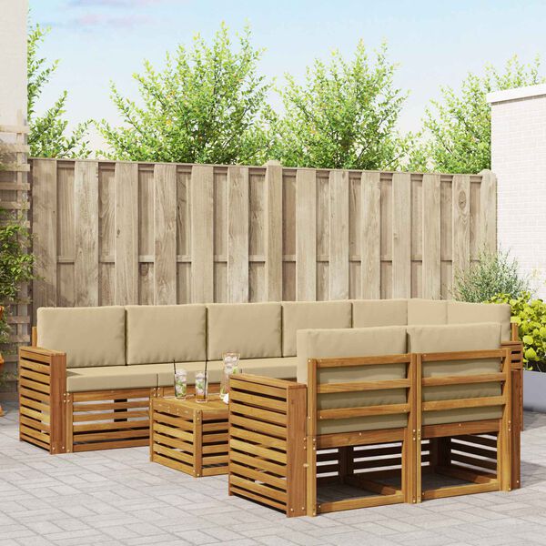 vidaXL Sofagarnituren 9 pcs Natur und Beige Massivholz Akazie