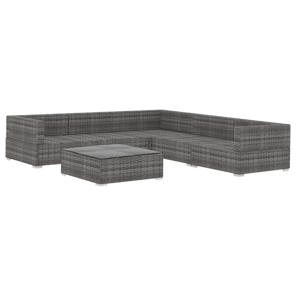 vidaXL 6-tlg. Garten-Lounge-Set mit Auflagen Poly Rattan Grau