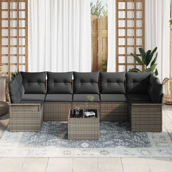 vidaXL Gartensofa-set mit Kissen mit Speicher 8 pcs Grau Poly-Rattan