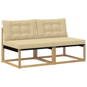 vidaXL Outdoor Mittelsofa Massives Akazienholz und Textilene Wei&szlig;