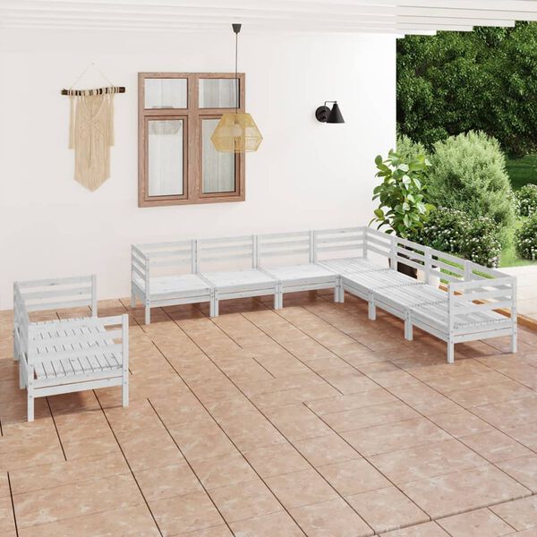 vidaXL 9-tlg. Garten-Lounge-Set Massivholz Kiefer Wei&szlig;