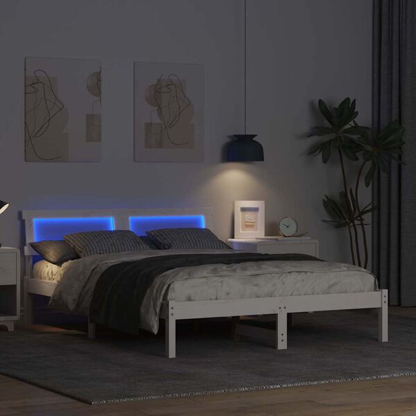 vidaXL Bettgestell mit Kopfteil Wei&szlig; 140 x 190 cm Massivholz Kiefer