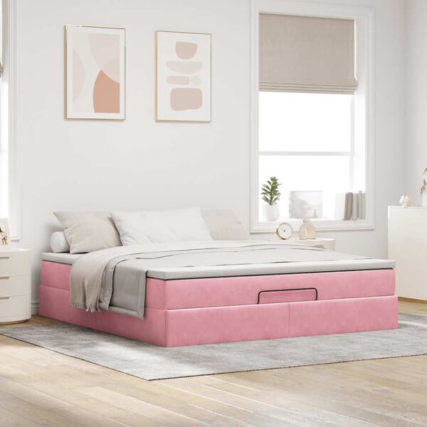 vidaXL Ottoman-Bett mit Matratze Rosa 160x200 cm Samt