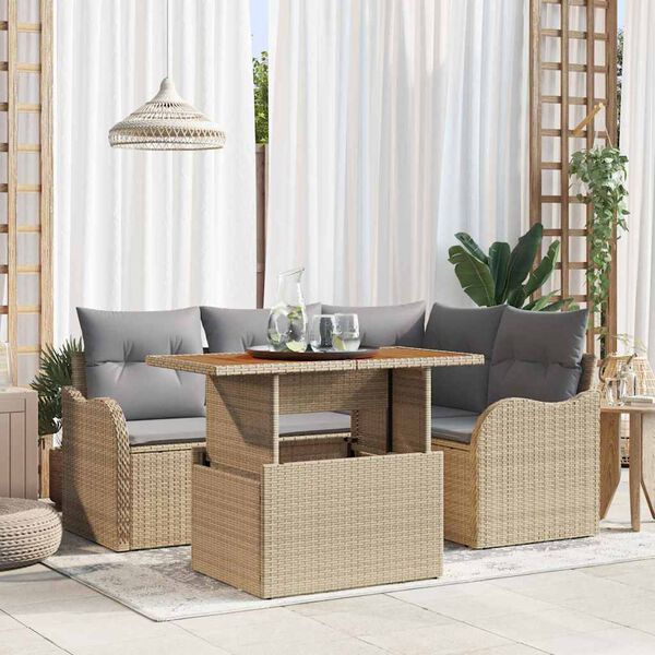 vidaXL Garten-Sofa-Set mit Kissen 5 pcs Beige und Hellgrau