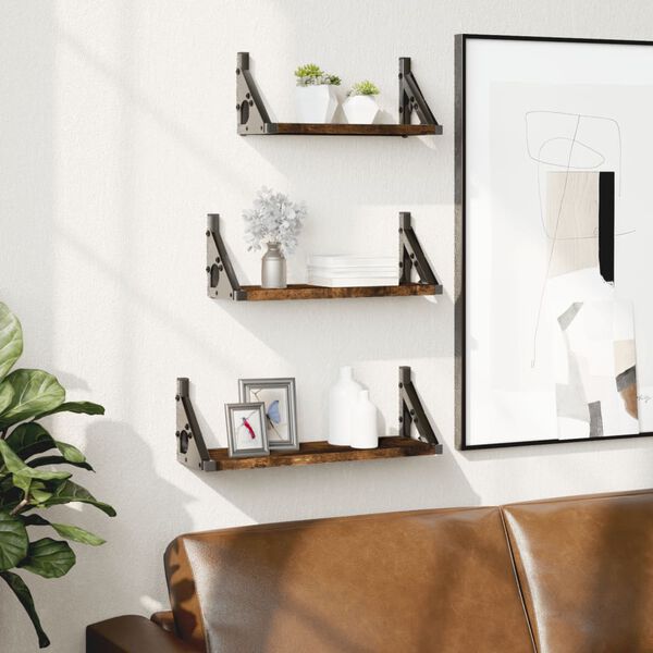 vidaXL 3-tlg. Wandregal-Set Räuchereiche Holzwerkstoff