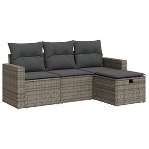 vidaXL 4-tlg. Garten-Sofagarnitur mit Kissen Grau Poly Rattan