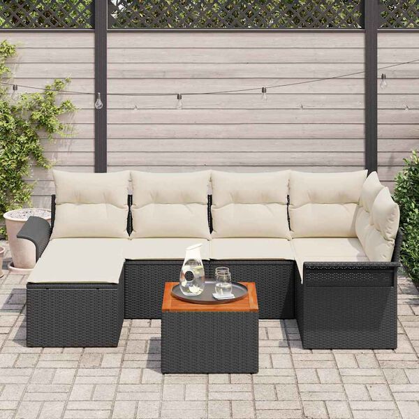 vidaXL Gartensofa-set mit Kissen 7 pcs Schwarz Poly-Rattan