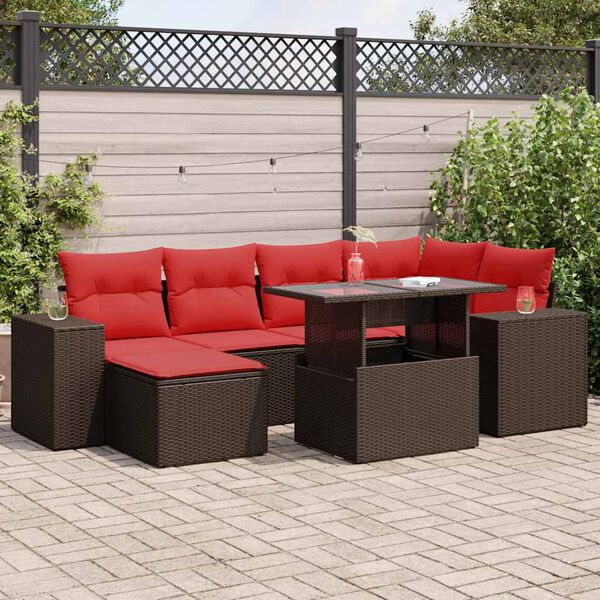 vidaXL 9-tlg. Garten-Sofagarnitur mit Kissen Braun Poly Rattan Akazie