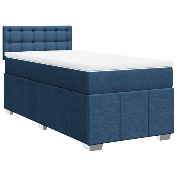 vidaXL Boxspringbett mit Matratze Blau 90x200 cm Stoff