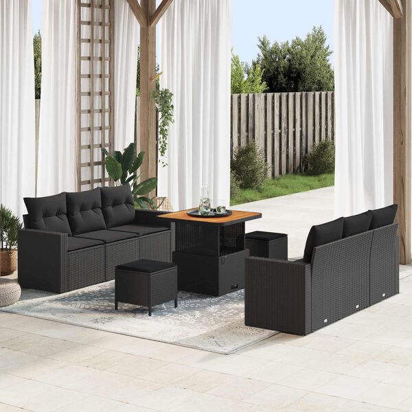 vidaXL Garten-Sofa-Set 9 pcs Schwarz Poly-Rattan