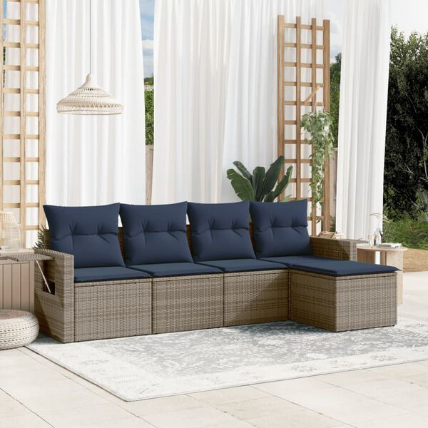 vidaXL 5-teiliges Gartensofa-Set mit Kissen, grau, Polyrattan