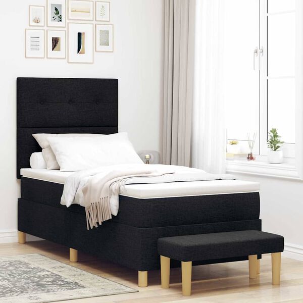 vidaXL Boxspringbett mit Matratze Schwarz 80 x 200 cm Stoff