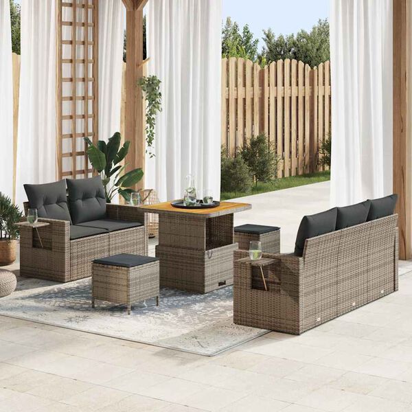 vidaXL Gartensofa-set mit Kissen 10 pcs Grau Poly-Rattan