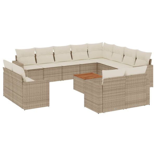 vidaXL 13-tlg. Garten-Sofagarnitur mit Kissen Beige Poly Rattan