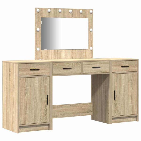 vidaXL Schminktisch mit Spiegelbeleuchtung 3 pcs Braun Holzwerkstoff