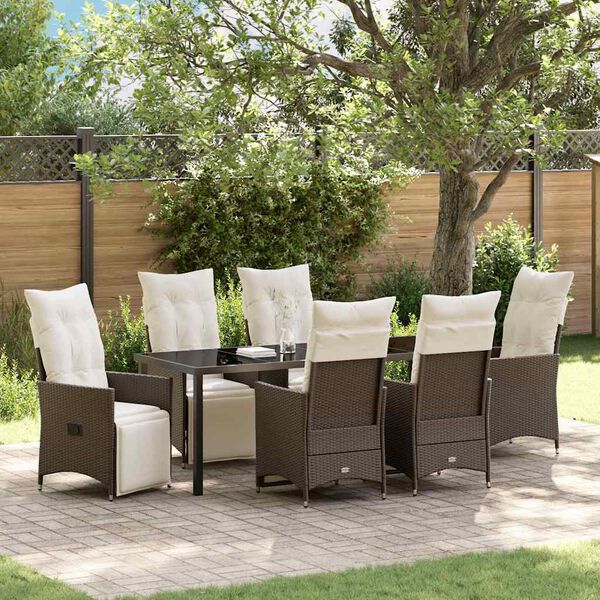 vidaXL Garten Essgruppe mit Kissen 7 pcs Braun Poly-Rattan