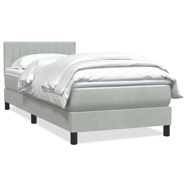 vidaXL Boxspringbett mit Matratze Hellgrau 90x220 cm Samt