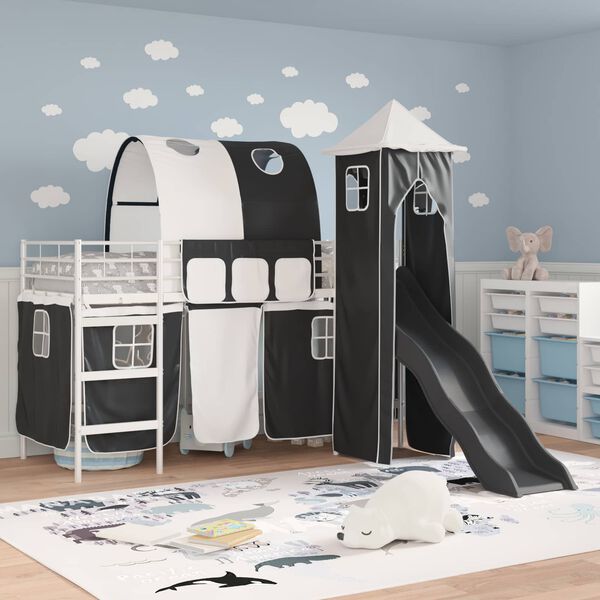 vidaXL Kinderloftbett Wei&szlig; und Schwarz 74,5 x 190 cm Metall