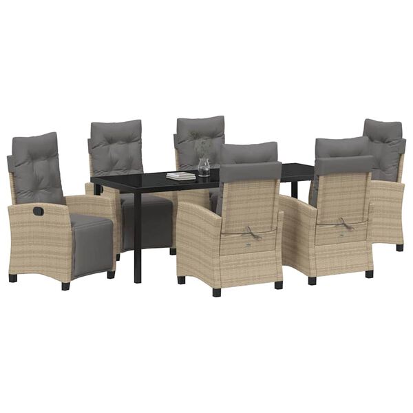vidaXL Garten Essgruppe mit Kissen 7 pcs Beige Poly-Rattan