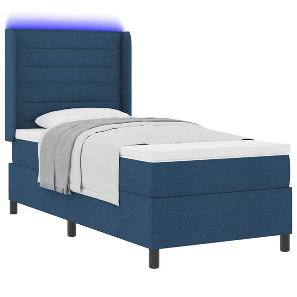 vidaXL LED Boxspringbett mit Matratze Blau 90 x 200 cm Stoff