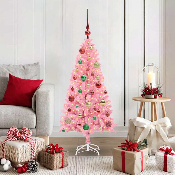 vidaXL Weihnachtsbaum mit 150 LEDs mit St&auml;nder Rosa 120 cm PVC