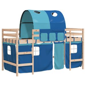 vidaXL Kinderhochbett mit Tunnel Blau 80x200 cm Massivholz Kiefer