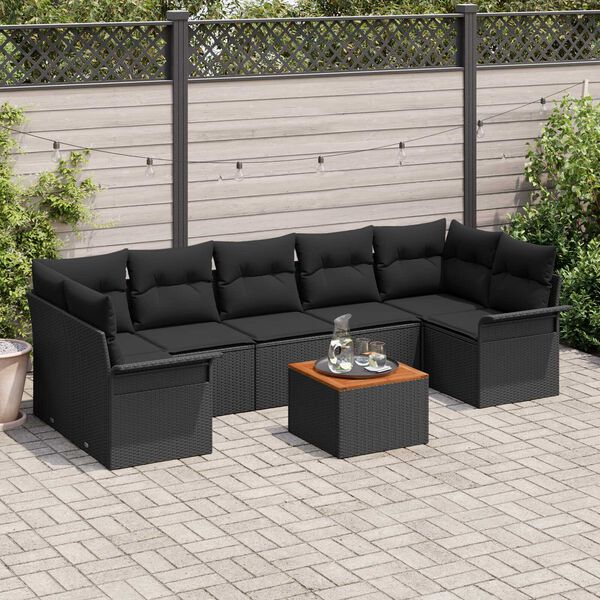 vidaXL Garten-Sofa-Set mit Kissen mit Speicher 8 pcs Schwarz