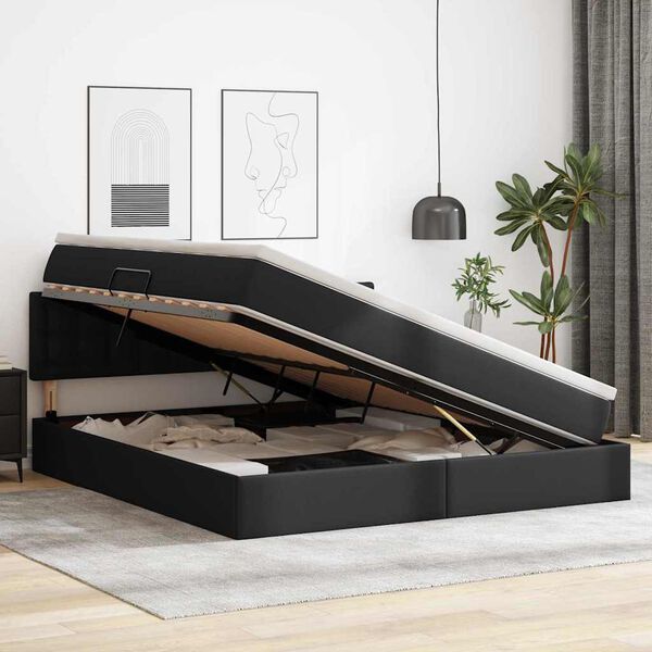 vidaXL Aufbewahrungsbett mit Matratze Schwarz 160 x 200 cm Kunstleder