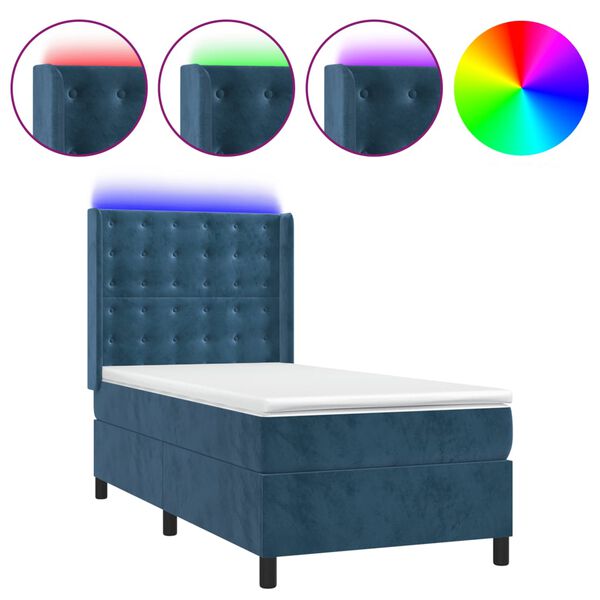 vidaXL Boxspringbett mit Matratze & LED Dunkelblau 80x200 cm Samt