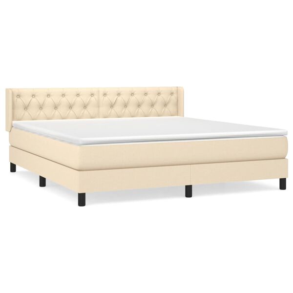 vidaXL Boxspringbett mit Matratze Creme 160x200 cm Stoff