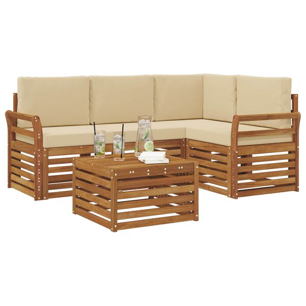 vidaXL M&ouml;belsets mit Kissen 5 pcs Natur und Beige Holzwerkstoff