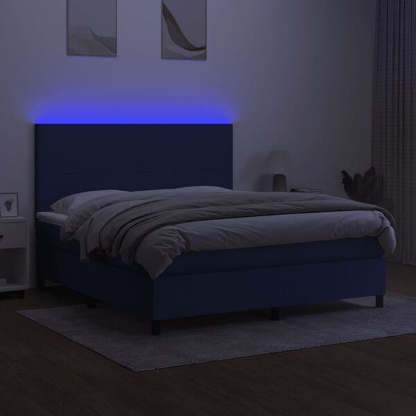 vidaXL Boxspringbett mit Matratze & LED Blau 160x200 cm Stoff
