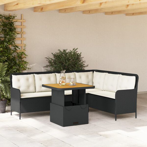 vidaXL 2-tlg. Garten-Sofagarnitur mit Auflagen Schwarz Poly Rattan