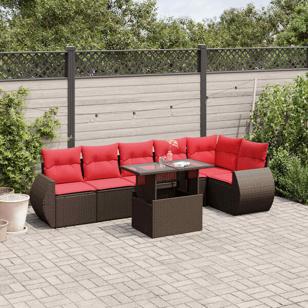 vidaXL 7-teiliges Gartensofa-Set mit Kissen, braun, Polyrattan