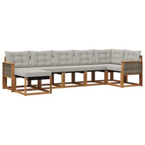 vidaXL Outdoor-Sofagarnitur mit Kissen 7 pcs Nat&uuml;rlich und Hellgrau
