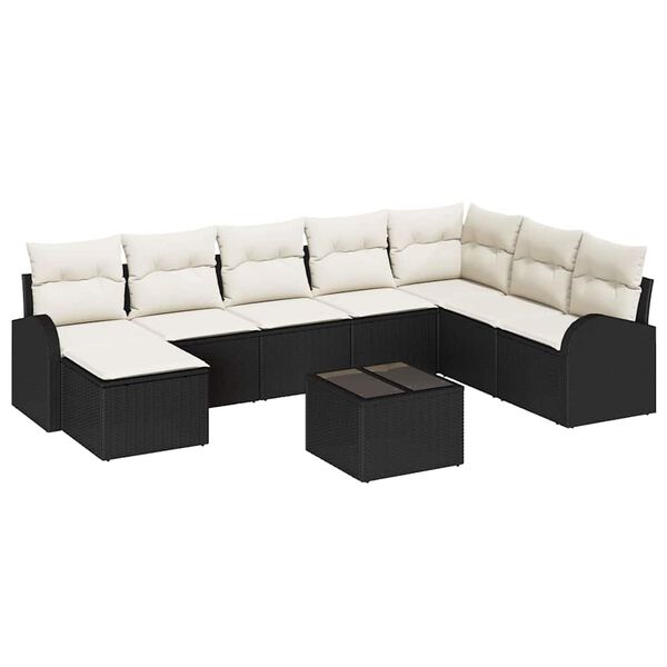vidaXL Garten-Sofa-Set mit Kissen 9 pcs Schwarz Poly Rattan