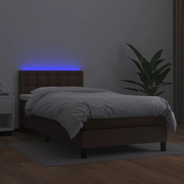 vidaXL Boxspringbett mit Matratze & LED Braun 100x200 cm Kunstleder