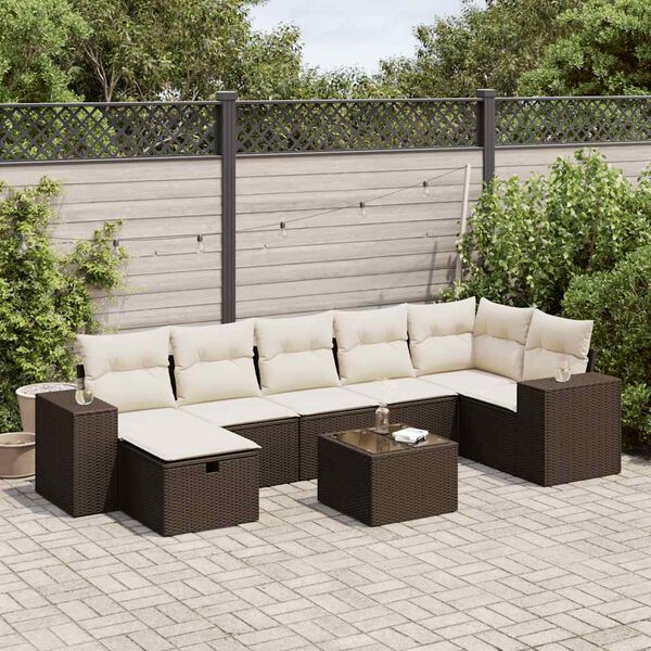 vidaXL 8-tlg. Garten-Sofagarnitur mit Kissen Braun Poly Rattan