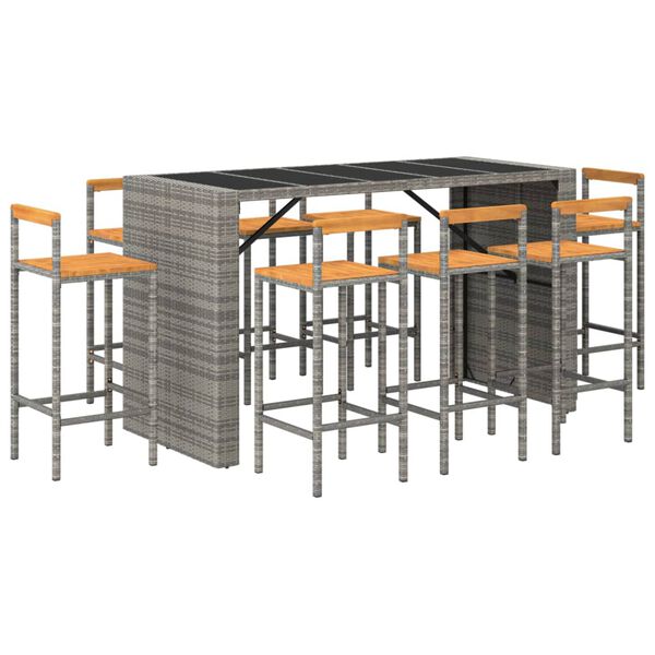 vidaXL 9-tlg. Gartenbar-Set Grau Poly Rattan & Massivholz Akazie
