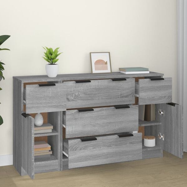 vidaXL 3-tlg. Sideboard-Set Grau Sonoma Holzwerkstoff
