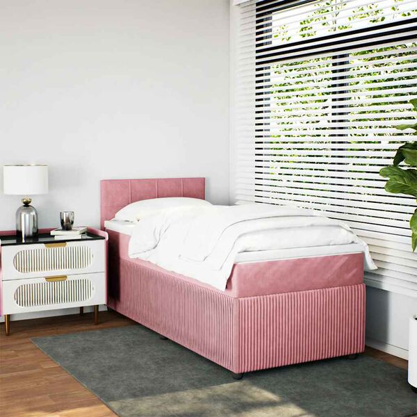 vidaXL Boxspringbett mit Matratze Rosa 80x200 cm Samt