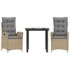 vidaXL 3-tlg. Garten-Essgruppe mit Kissen Beige Poly Rattan
