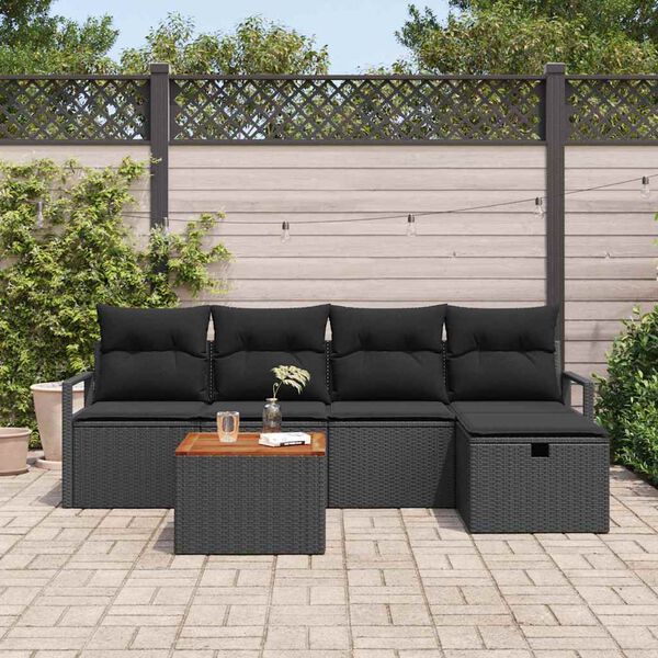 vidaXL Gartensofa-set mit Kissen 6 pcs Schwarz Poly-Rattan