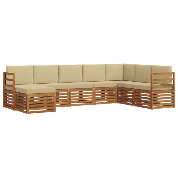vidaXL Ecksofa Set mit Kissen 8 pcs Natur und Beige Massivholz Akazie
