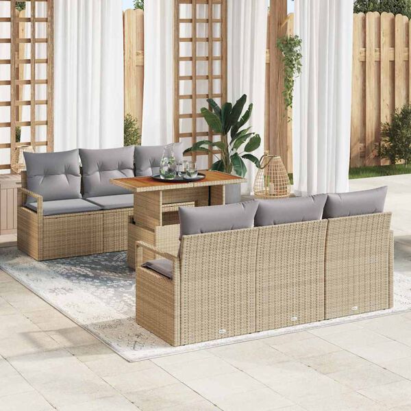 vidaXL Garten-Sofa-Set mit Speicher 7 pcs Beige Poly Rattan